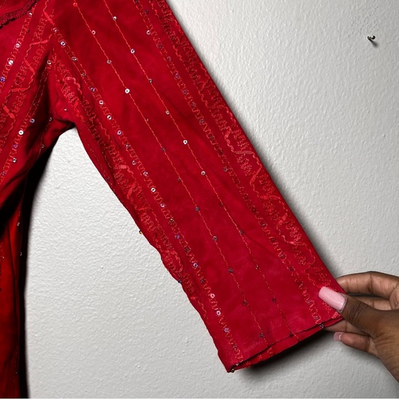 VTG 90s Women Whymsigoth Top Large Red Corset Sequin Fairy Grunge Western - Picture 2 of 8